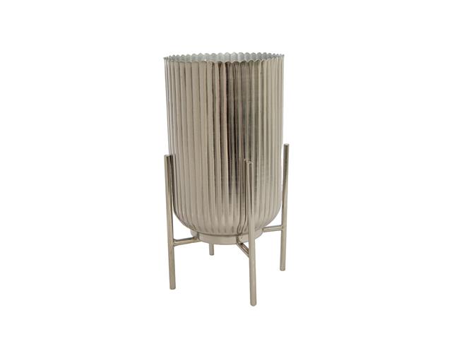 6" ROUND RIBBED PLANTER WITH STAND (SILVER)